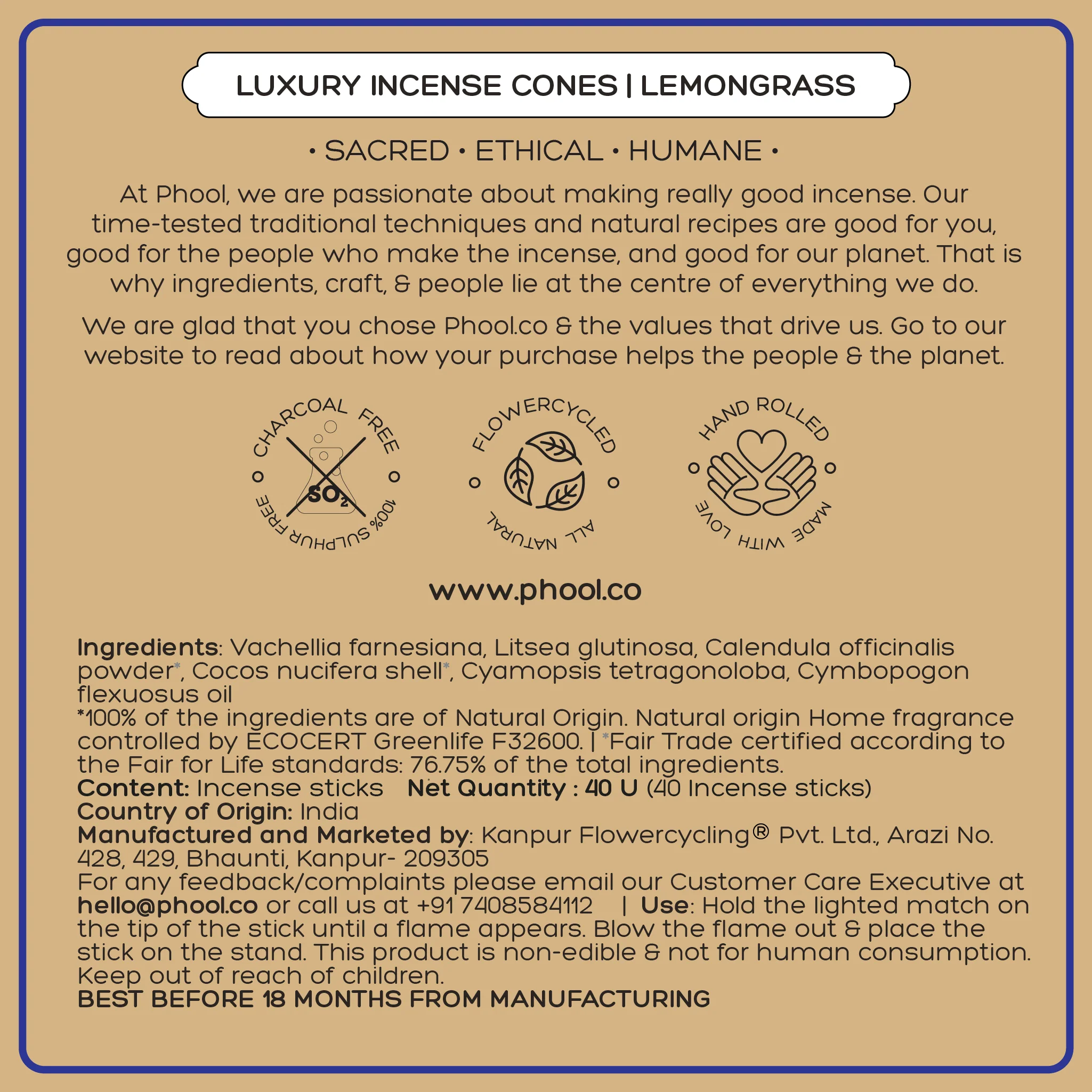 Phool Natural Incense Cones - Lemongrass - Image 6