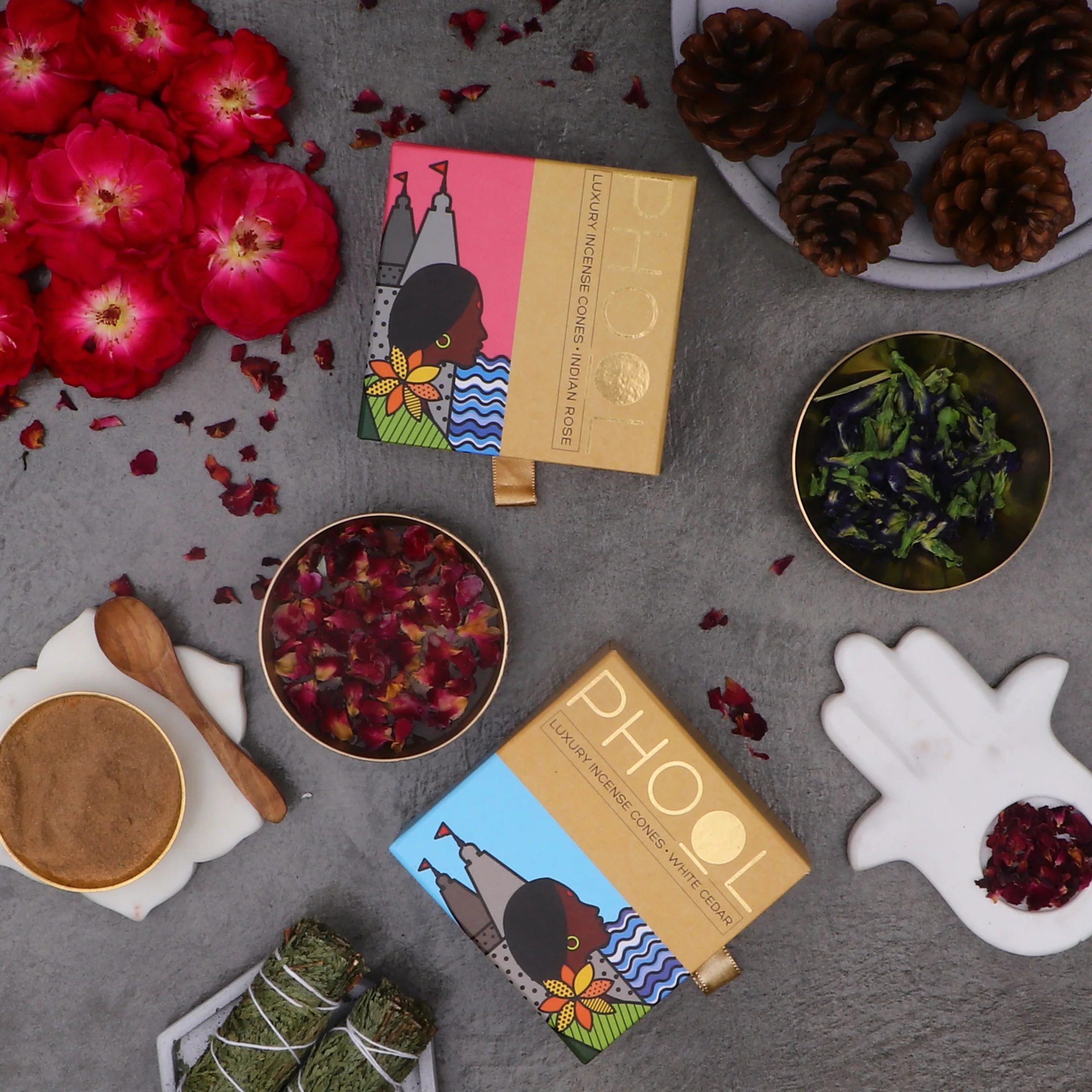 Phool Goodvibes Pack - Natural Incense Cones (Indian Rose & White Cedar) - Image 3