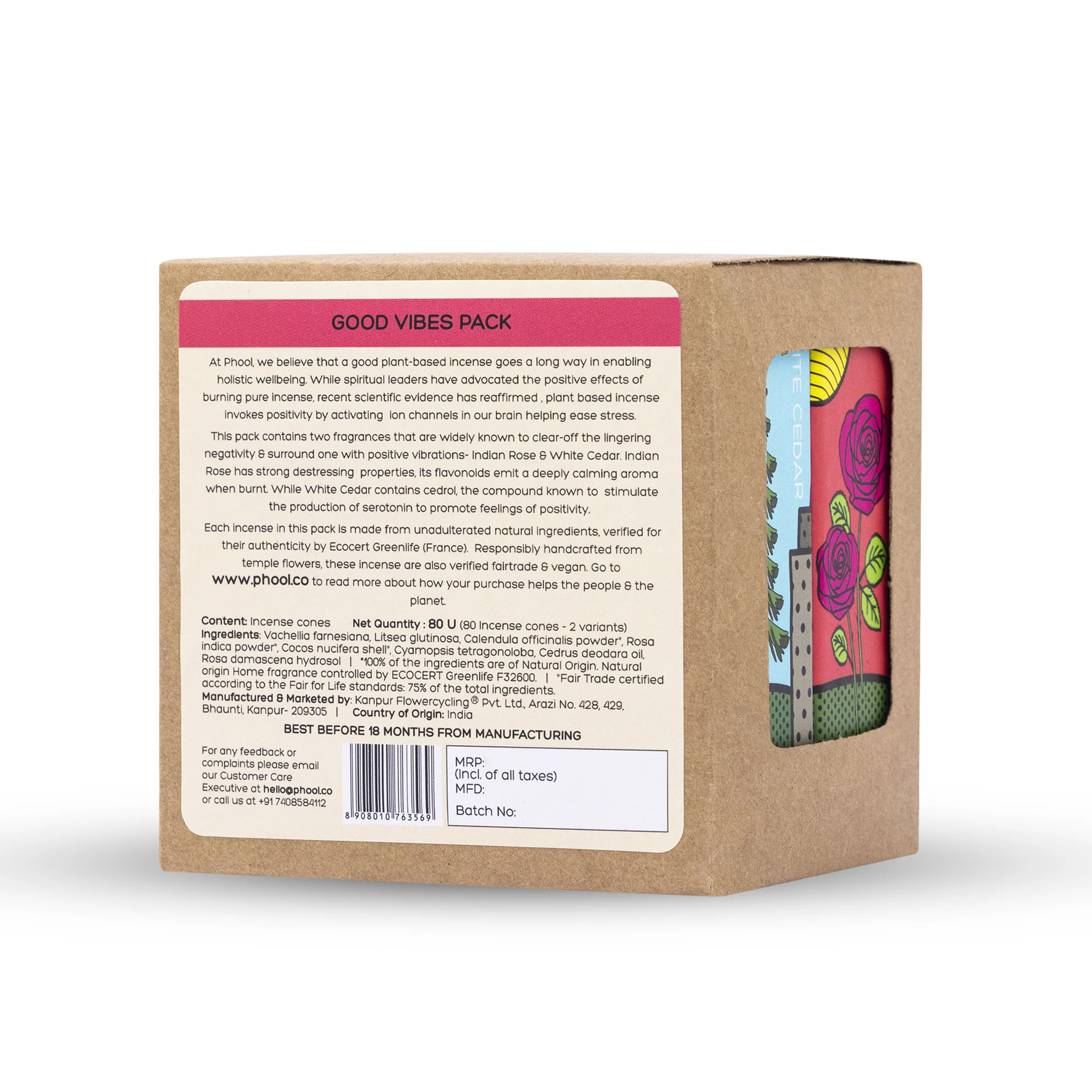 Phool Goodvibes Pack - Natural Incense Cones (Indian Rose & White Cedar) - Image 4