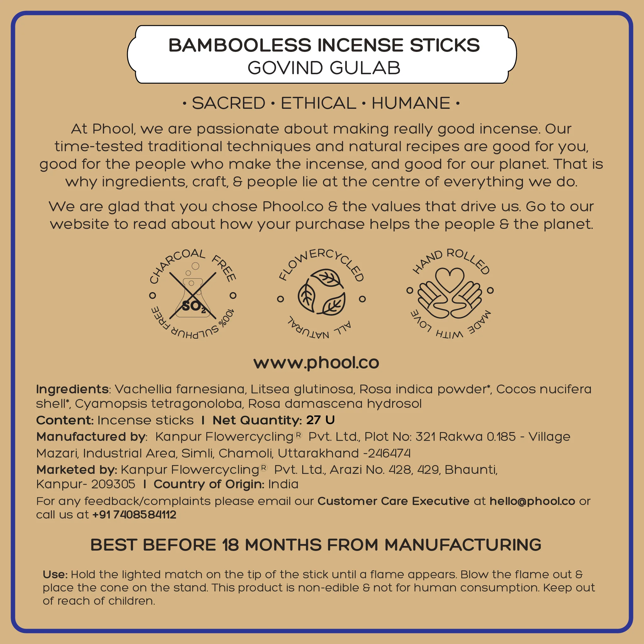 Phool Kedarnath Govind Gulab Bambooless Incense Sticks - Image 4